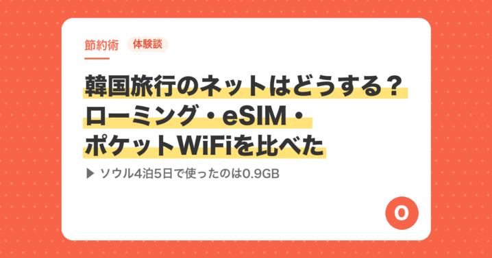 【体験談】韓国旅行のネットはどうする？ローミング・eSIM・ポケットWiFiを比べた｜ソウル4泊5日で使ったのは0.9GB